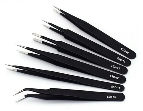 Set Of 6 Tweezers, Anti Static Coating - Roads And Rails