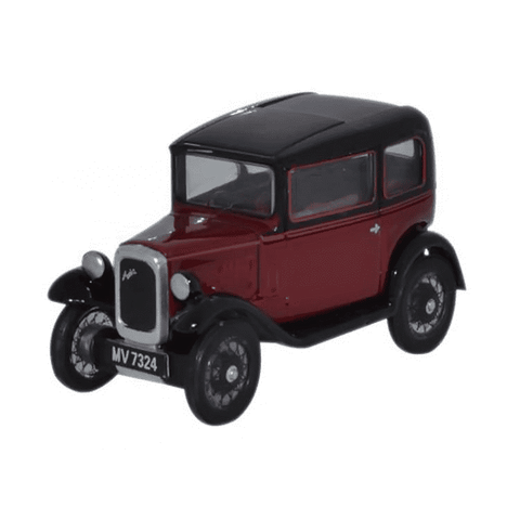 Oxford Diecast 1:76 Austin Seven Saloon Maroon 76ASS003 - Roads And Rails